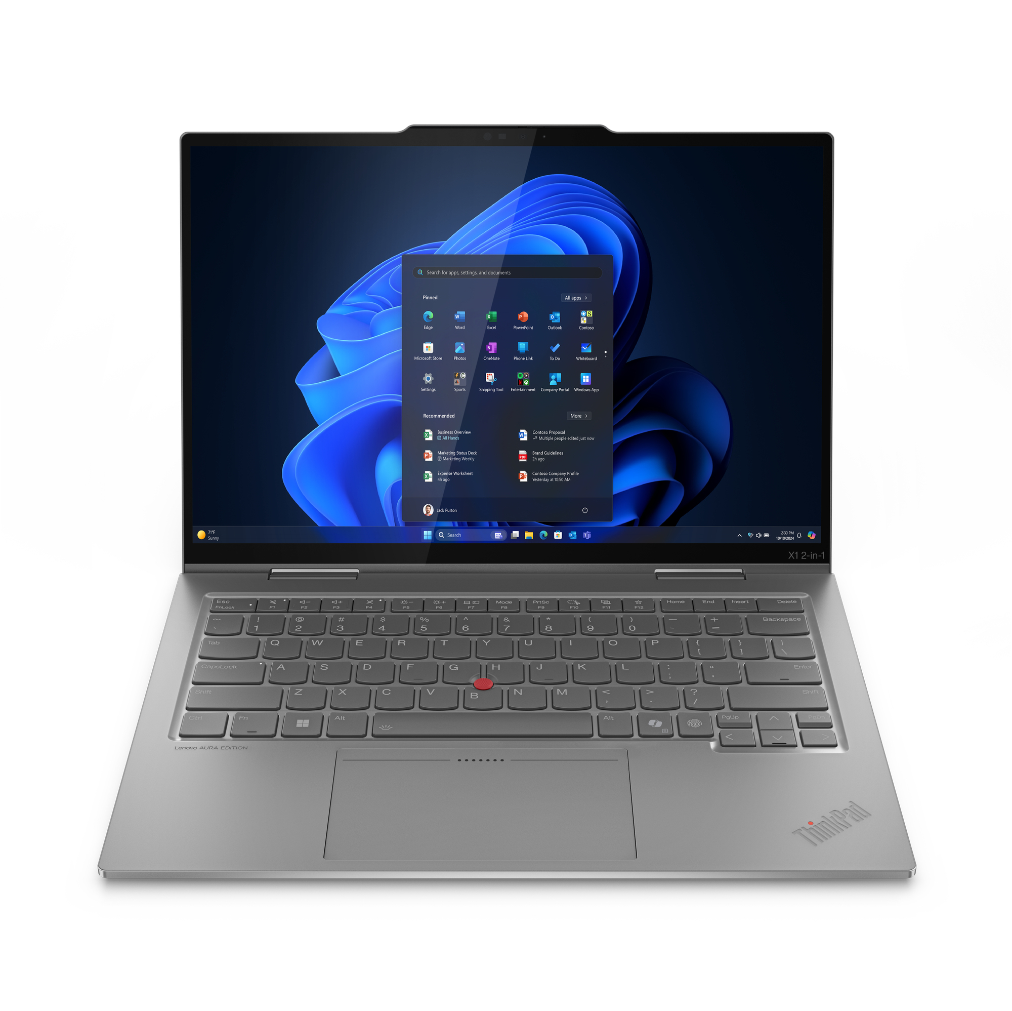 Lenovo ThinkPad X1 2-in-1 Gen 10 Aura Edition Copilot+ PC Intel Core Ultra 7 258V Hybrid (2-in-1) 35.6 cm (14") Touchscreen WUXGA 32 GB LPDDR5x-SDRAM 1 TB SSD Wi-Fi 7 (802.11be) Windows 11 Pro Grey UK English