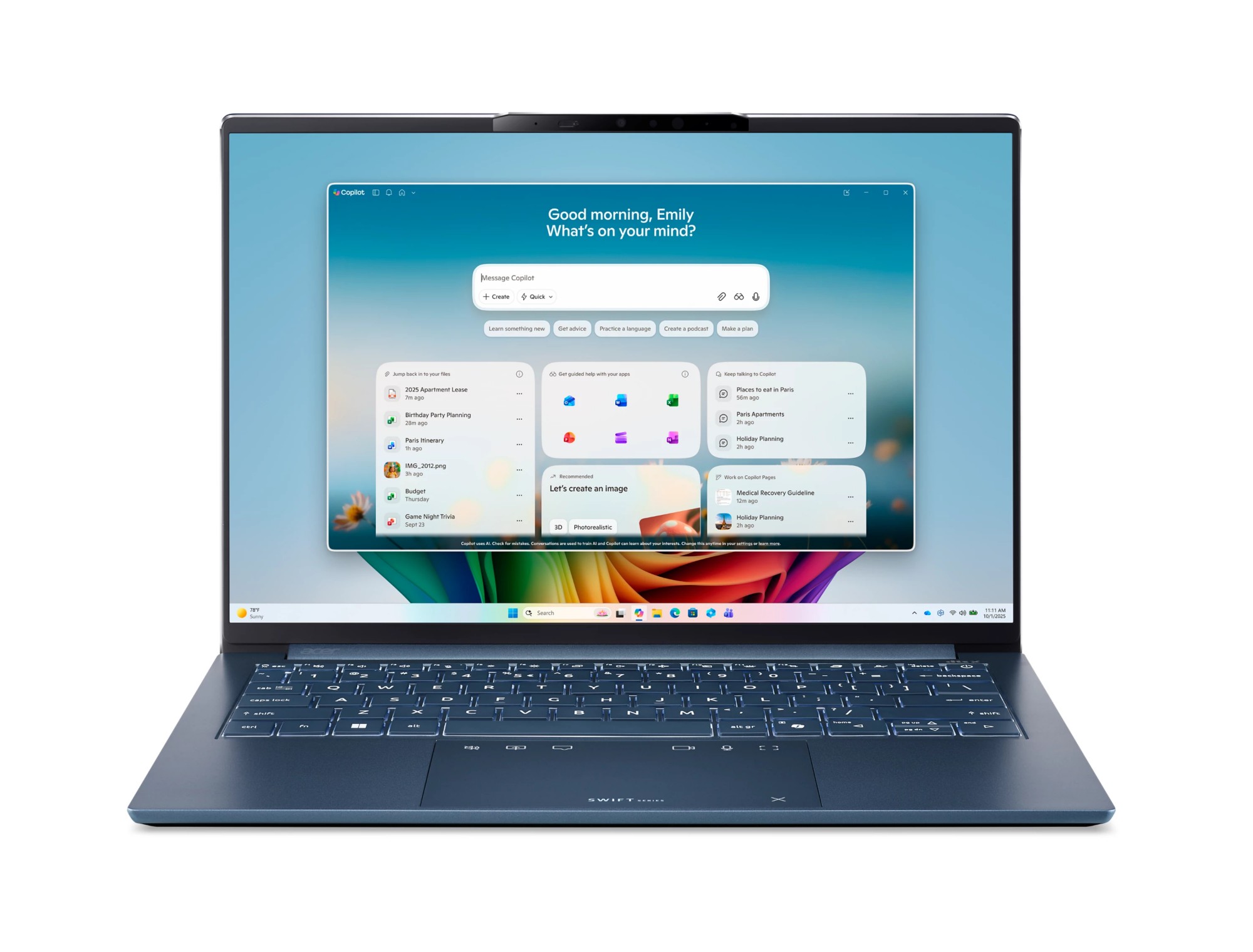 Acer Swift Go 14 AI Intel NX.JZSEG.00D laptop Copilot+ PC Intel Core Ultra 9 386H 35.6 cm (14") WUXGA 16 GB LPDDR5x-SDRAM 512 GB SSD Wi-Fi 7 (802.11be) Windows 11 Home Blue QWERTY US International