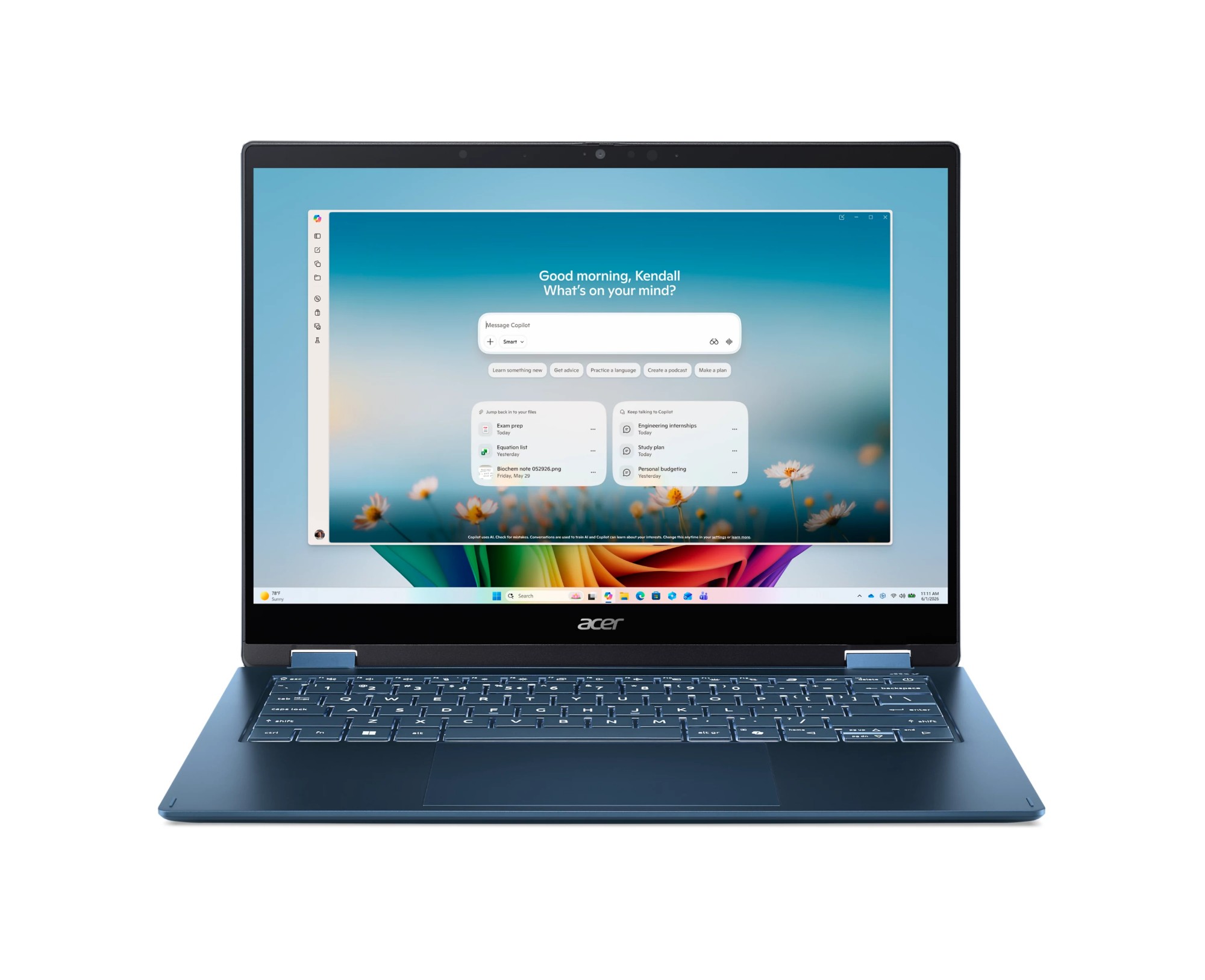 Acer Swift 14 AI SFSP14-Q51T-X4K2 Copilot+ PC Snapdragon X2E-78-100 Hybrid (2-in-1) 35.6 cm (14") Touchscreen WUXGA 16 GB LPDDR5x-SDRAM 512 GB SSD Wi-Fi 7 (802.11be) Windows 11 Home Blue QWERTZ German