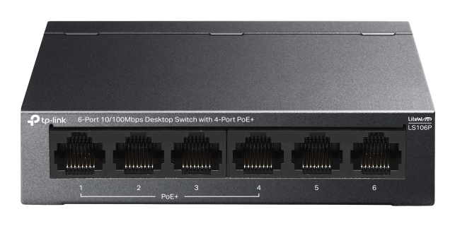 TP-Link LS106P network switch Unmanaged L2 Fast Ethernet (10/100) Power over Ethernet (PoE) Desktop Black
