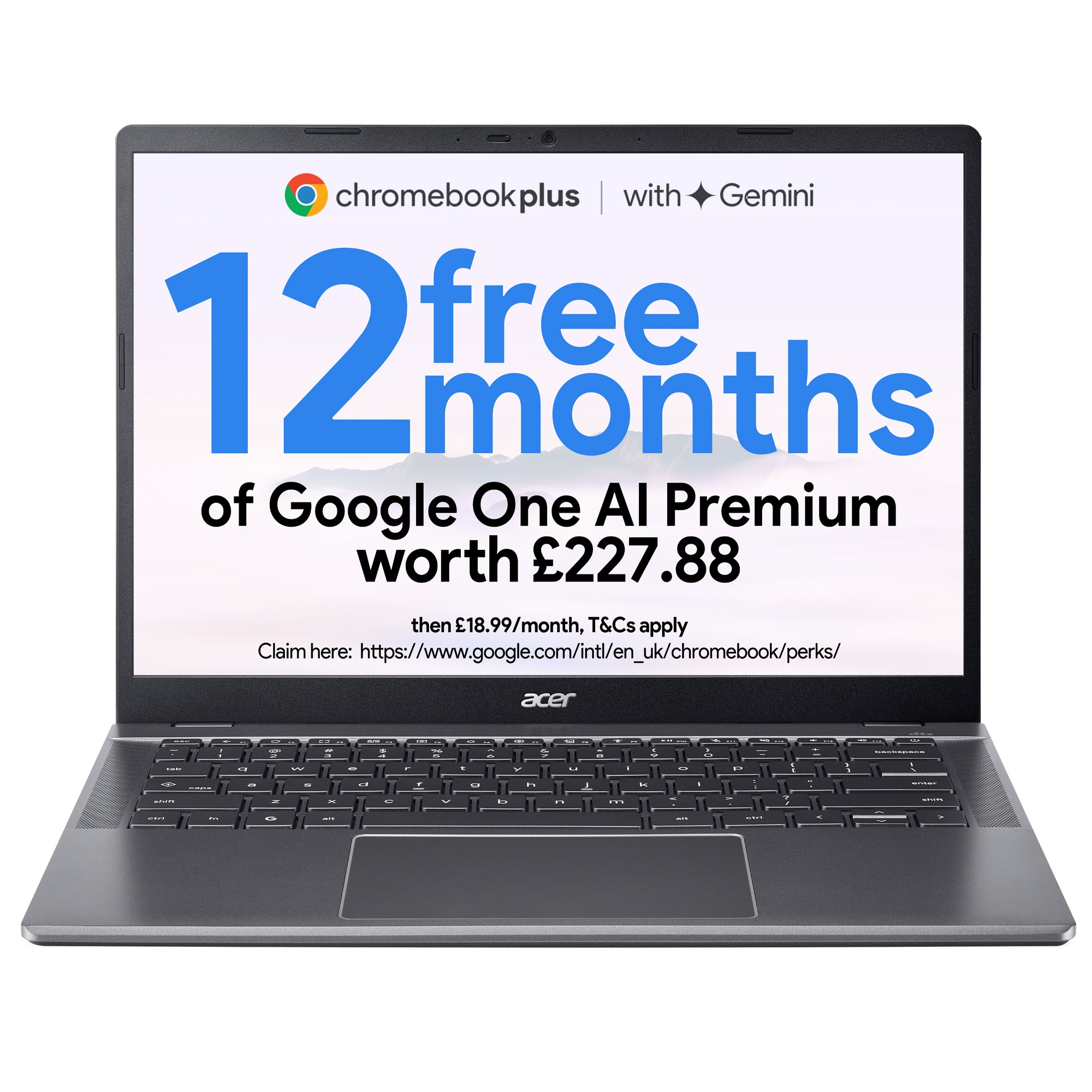 Acer Chromebook Plus 514 CB514-5H - Intel Core i3-1315U, 8GB, 256GB SSD, 14" WUXGA, Chrome OS, Iron
